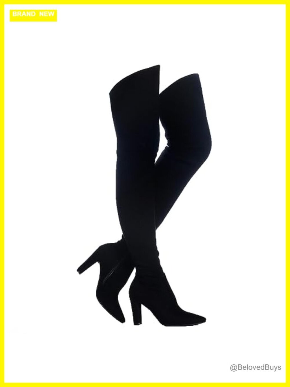 Womens Stretch Suede Over The Knee Chunky Heel Thigh High Boots